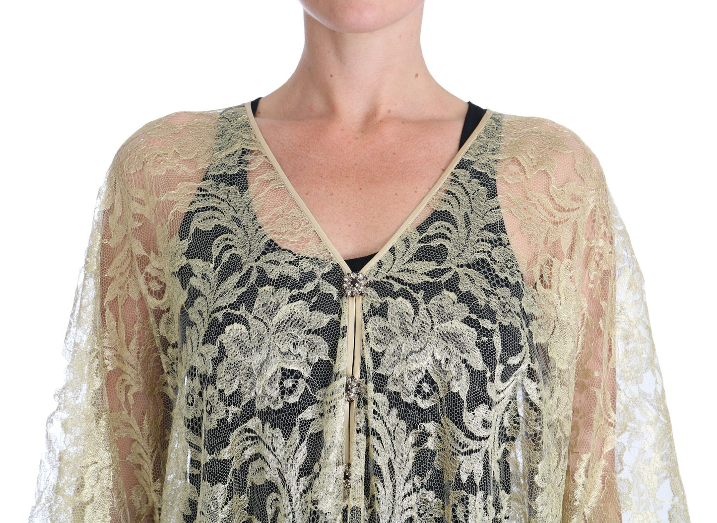 Dolce & Gabbana Gold Floral Spitze Kristall Kleid Cape Kleid