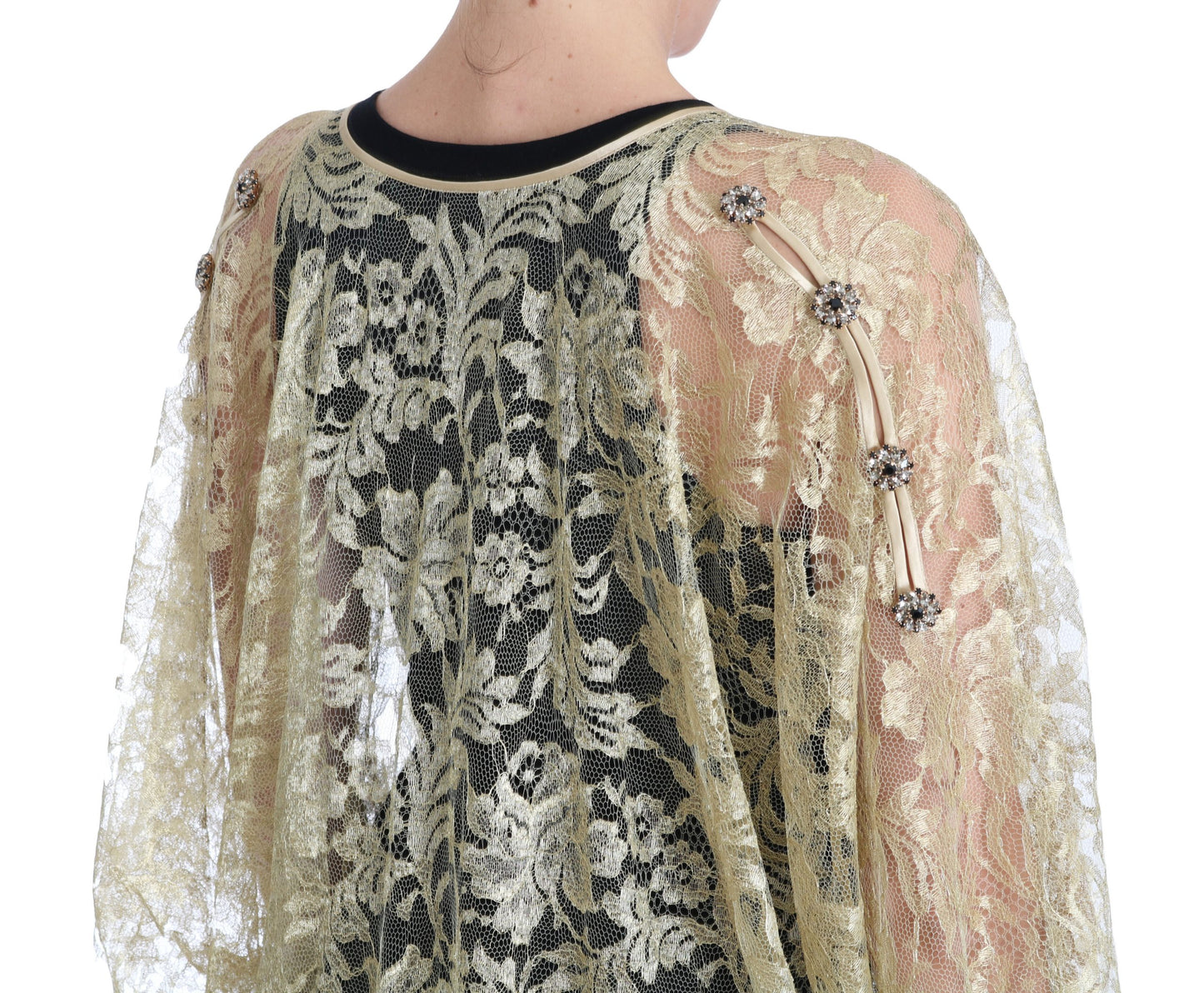 Dolce & Gabbana Gold Floral Spitze Kristall Kleid Cape Kleid