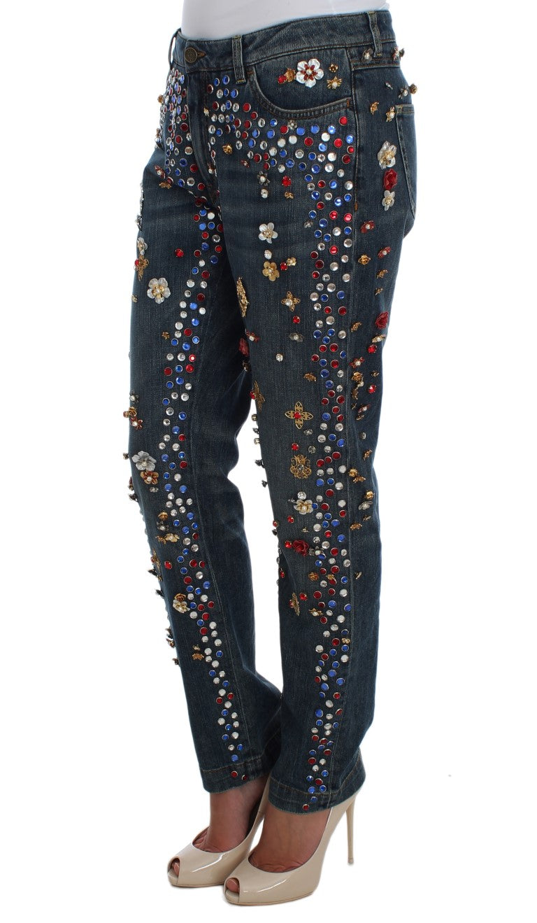 Dolce & Gabbana Crystal Roses Herz verschönert Jeans