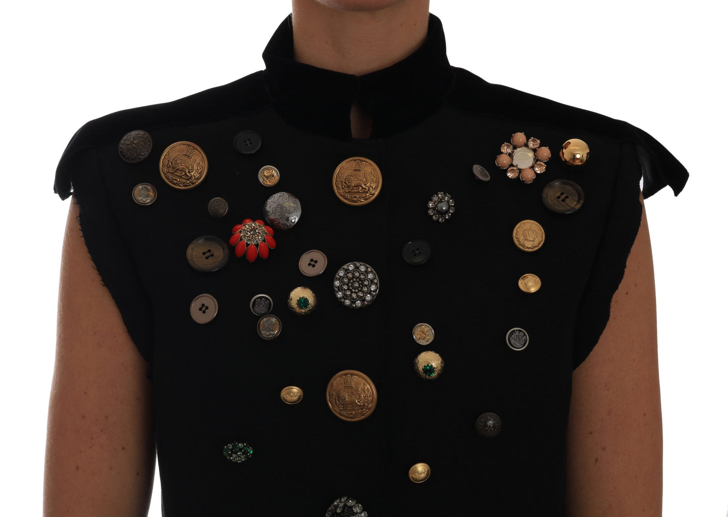 Dolce & Gabbana Schwarze verschnörkelte Militärjacke mit Blumenmuster Weste
