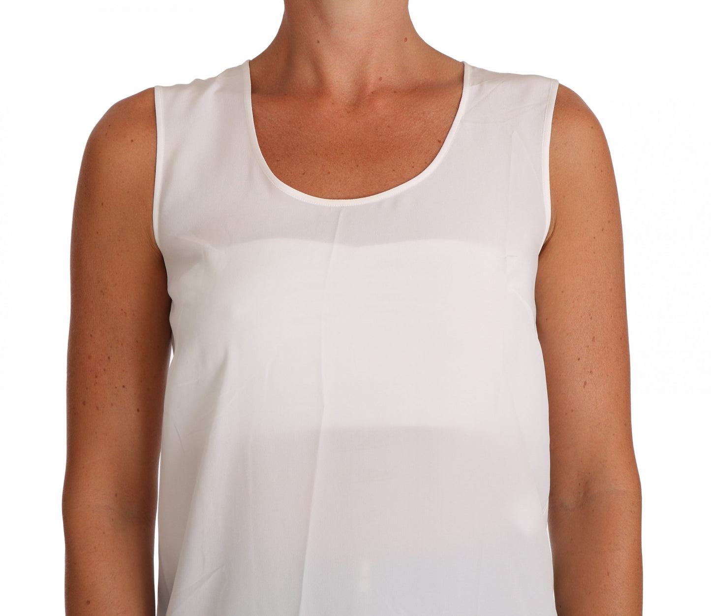 Dolce & Gabbana Weiße Seidenbluse in A-Linie, ärmellos, T-Shirt Top