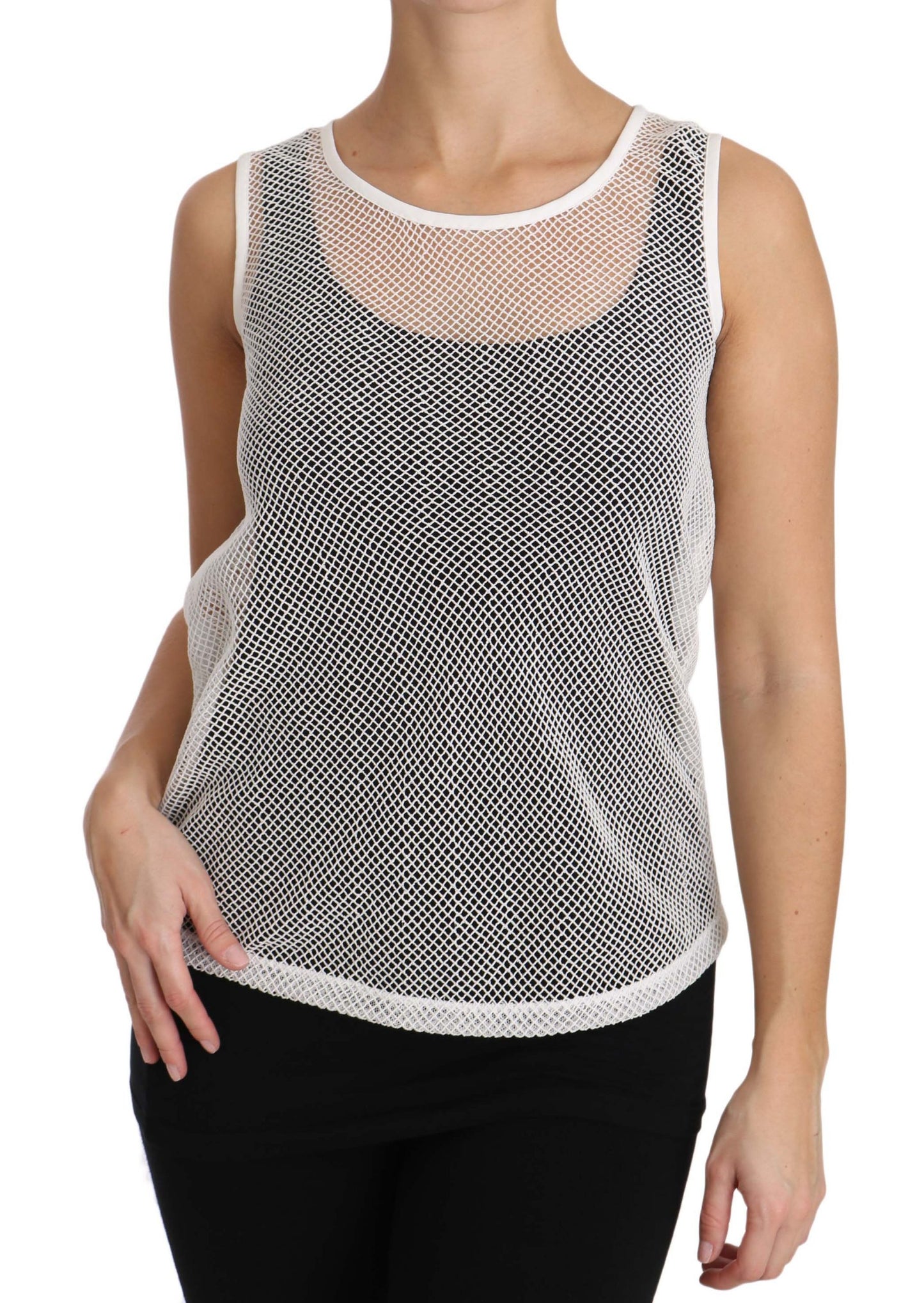 Dolce & Gabbana Weißes Netz-Transparentes ärmelloses Tank-Top