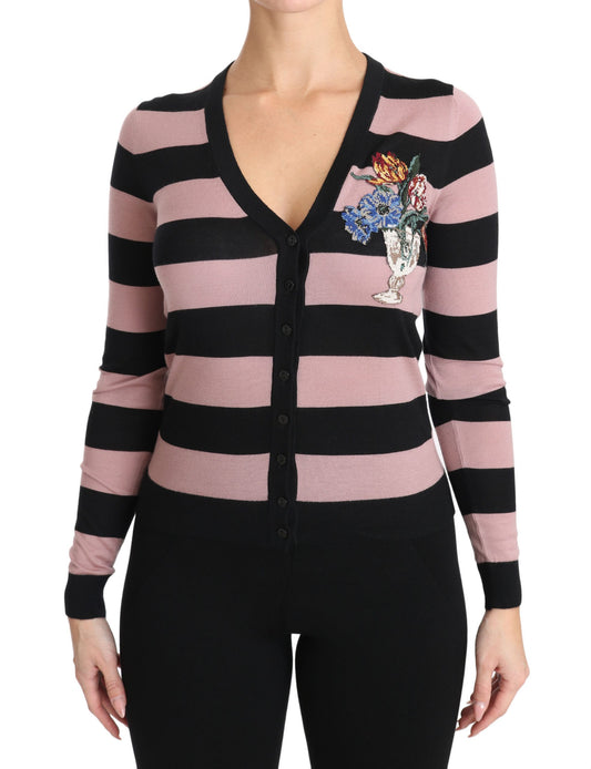 Dolce & Gabbana Rosa geblümter Kaschmir-Strickpullover