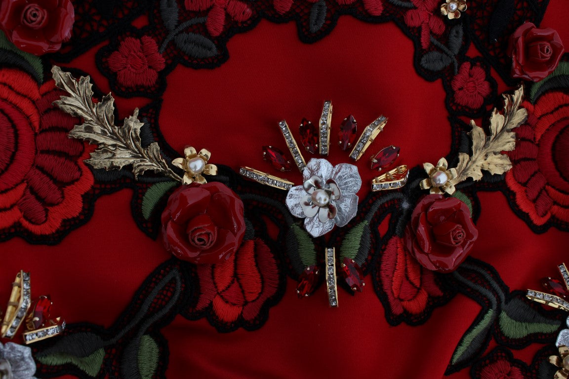 Dolce & Gabbana Rote Seidenkristallrosen Shorts