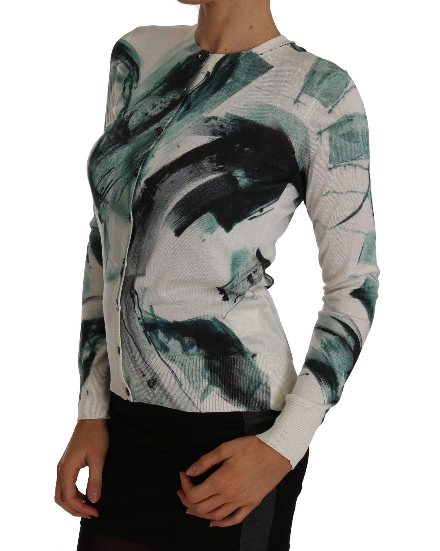 Dolce & Gabbana Weißer Seiden-Cardigan Leichter Pinselstrich-Pullover