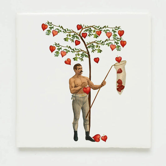 Wandfliese „Mann erobert Herzen“ Vintage-Collage