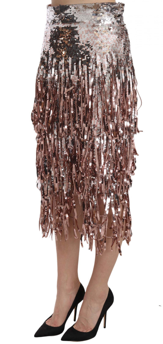 Dolce & Gabbana Midi-Bleistiftrock mit Paillettenbesatz und Fransen