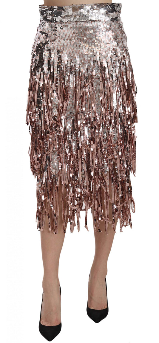 Dolce & Gabbana Midi-Bleistiftrock mit Paillettenbesatz und Fransen