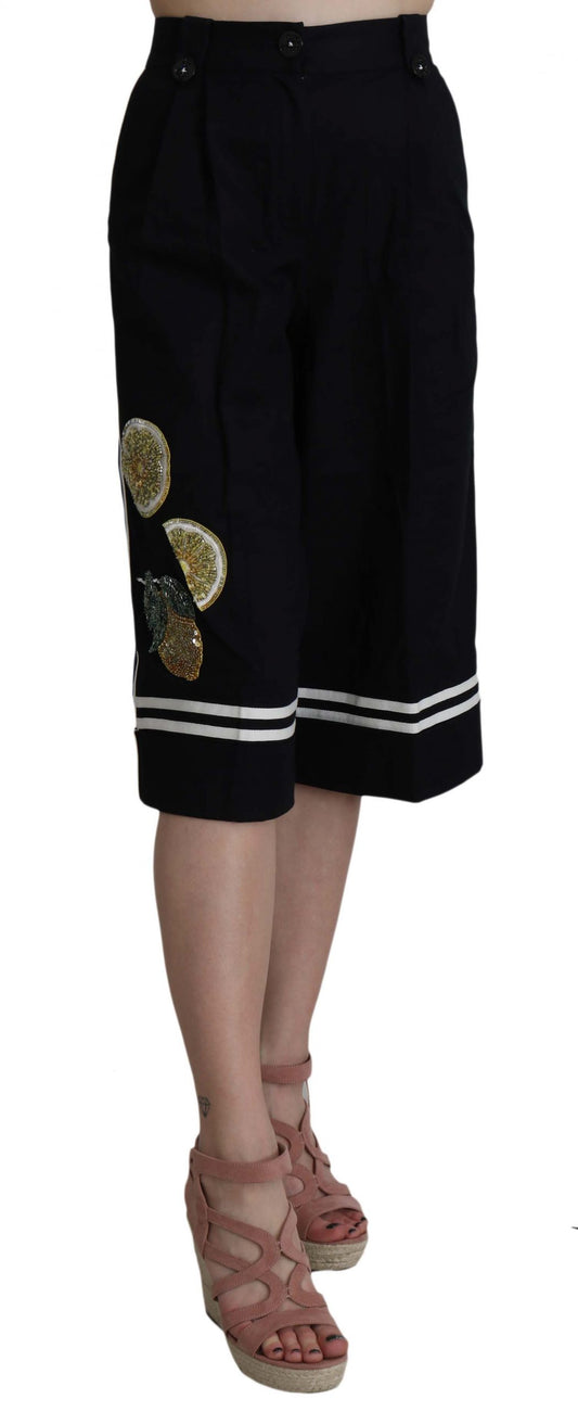 Dolce & Gabbana Schwarze Hose aus Baumwolle mit Verzierungen