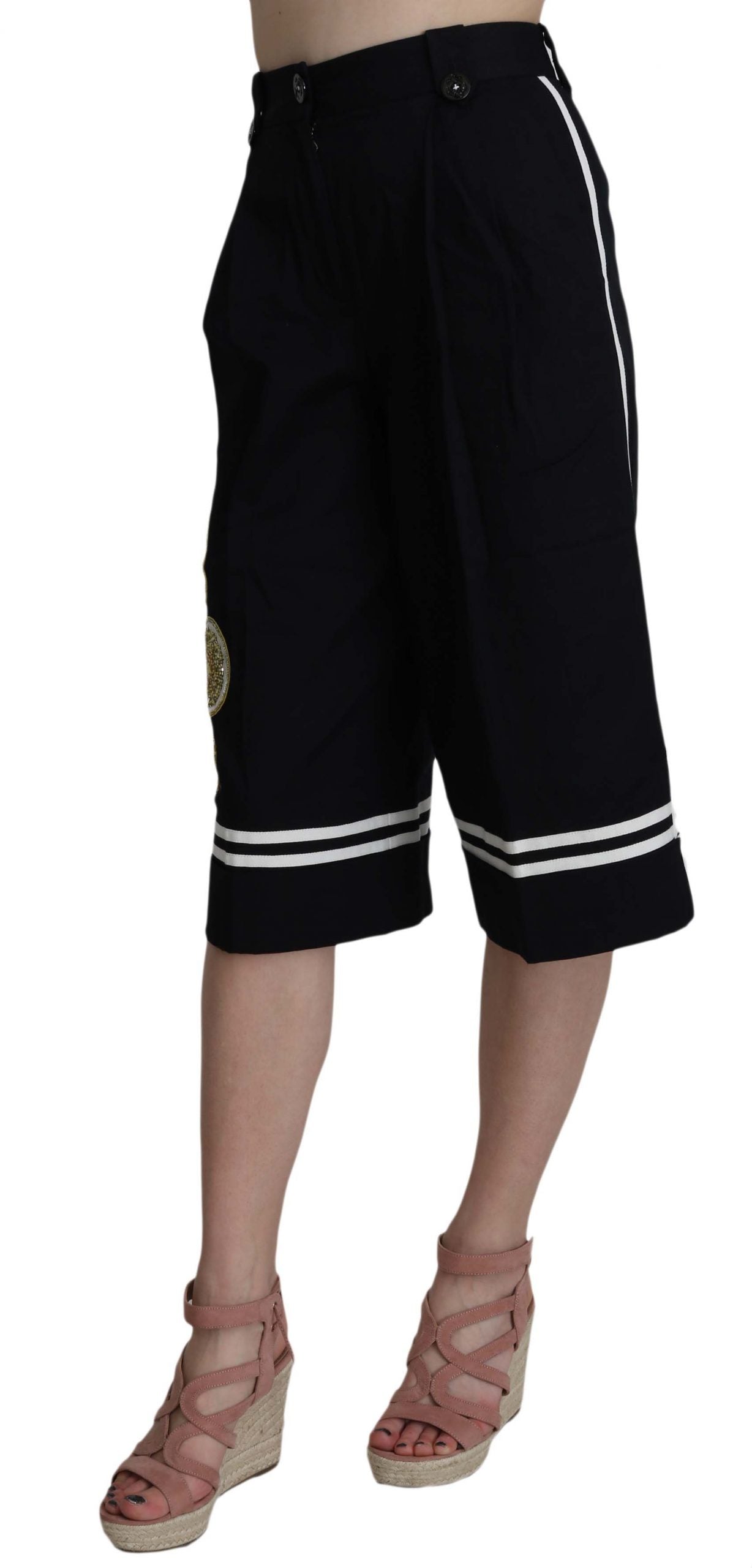Dolce & Gabbana Schwarze Hose aus Baumwolle mit Verzierungen