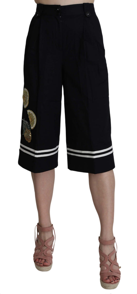 Dolce & Gabbana Schwarze Hose aus Baumwolle mit Verzierungen