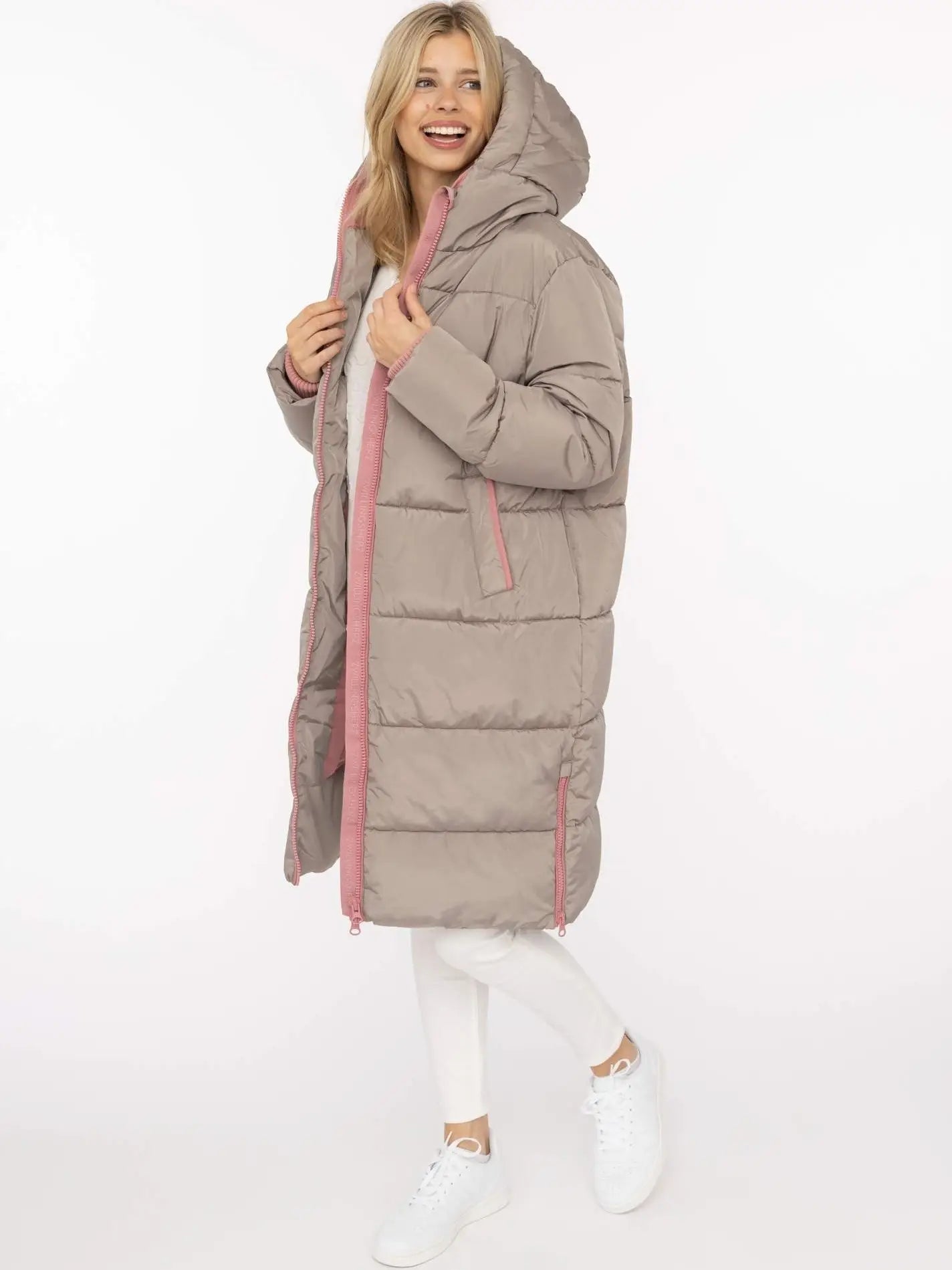 Langer Steppmantel "Cozy" Taupe