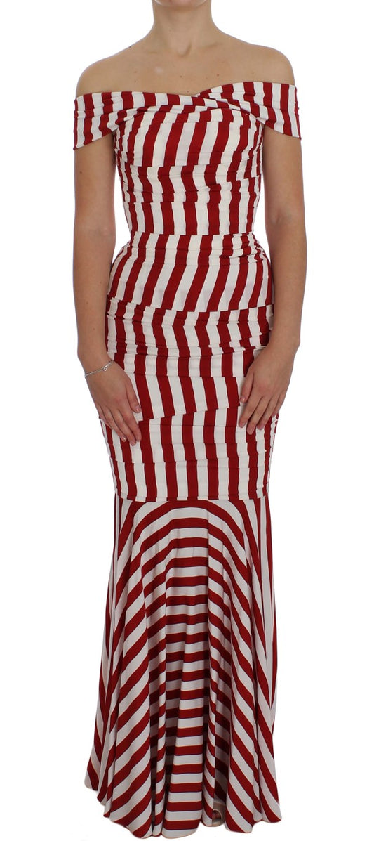Dolce & Gabbana Rot-Weißes Seiden-Stretchkleid