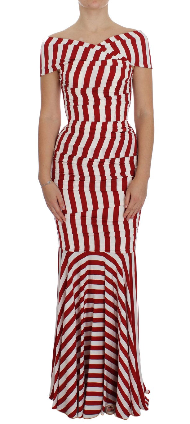 Dolce & Gabbana Rot-Weißes Seiden-Stretchkleid