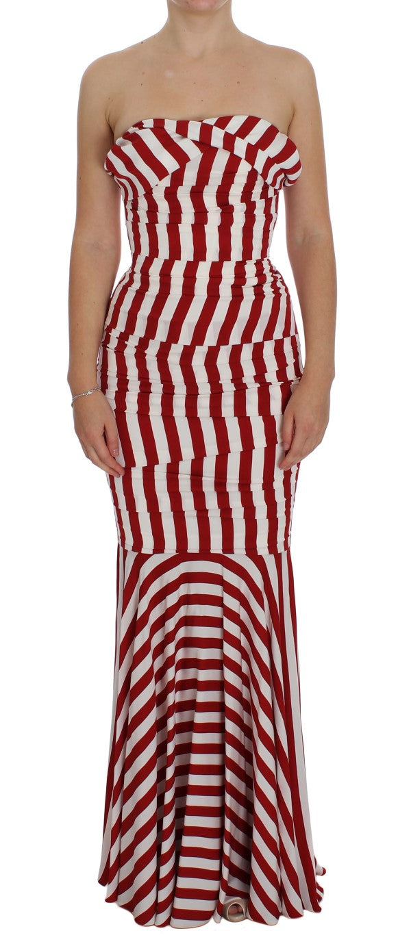 Dolce & Gabbana Rot-Weißes Seiden-Stretchkleid