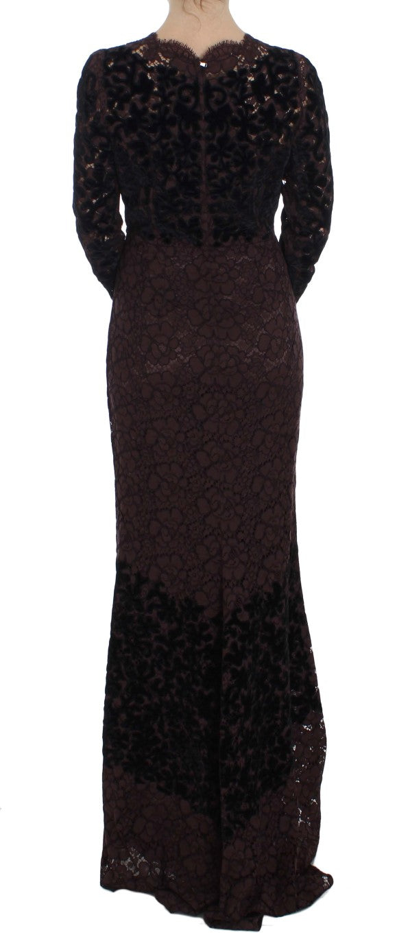 Dolce & Gabbana Lila Florales Ricamo Maxikleid aus Spitze