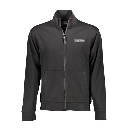 Black Cotton Men Sweater with Central Pockets and Zip