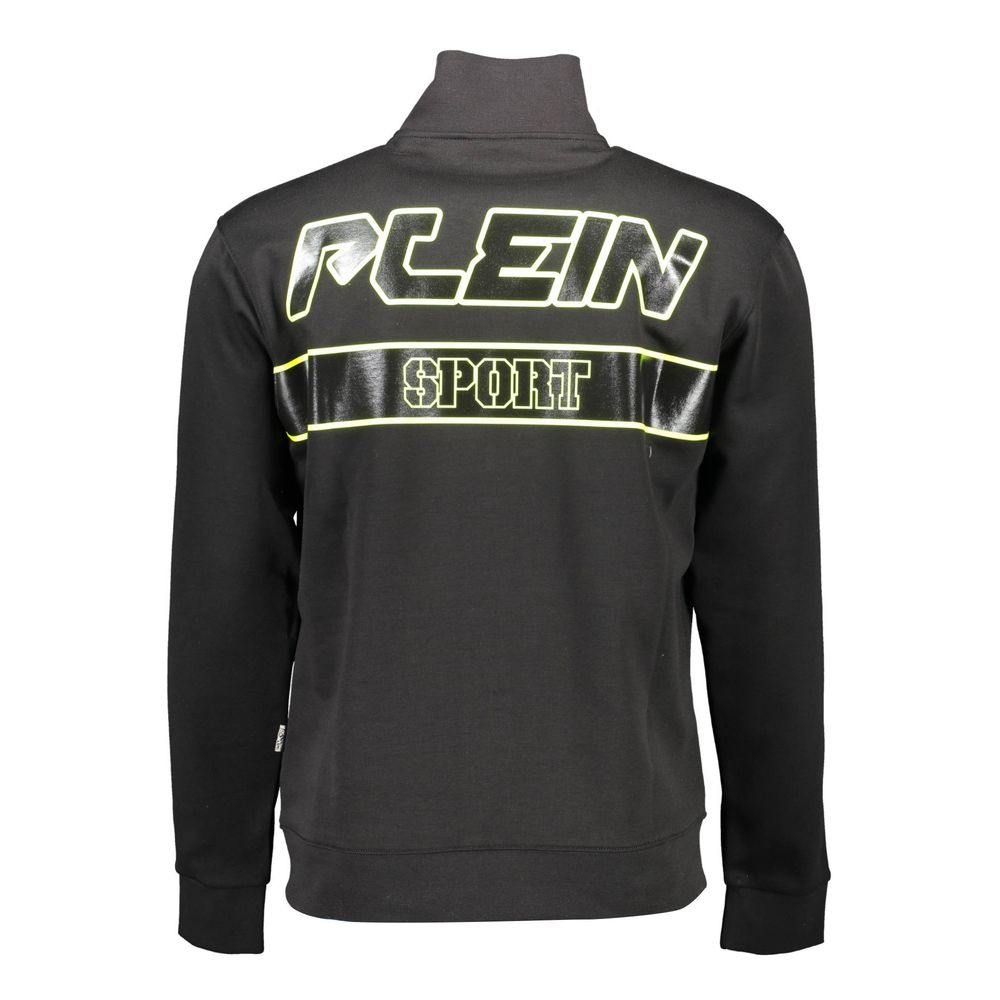 Black Cotton Men Sweater with Central Pockets and Zip