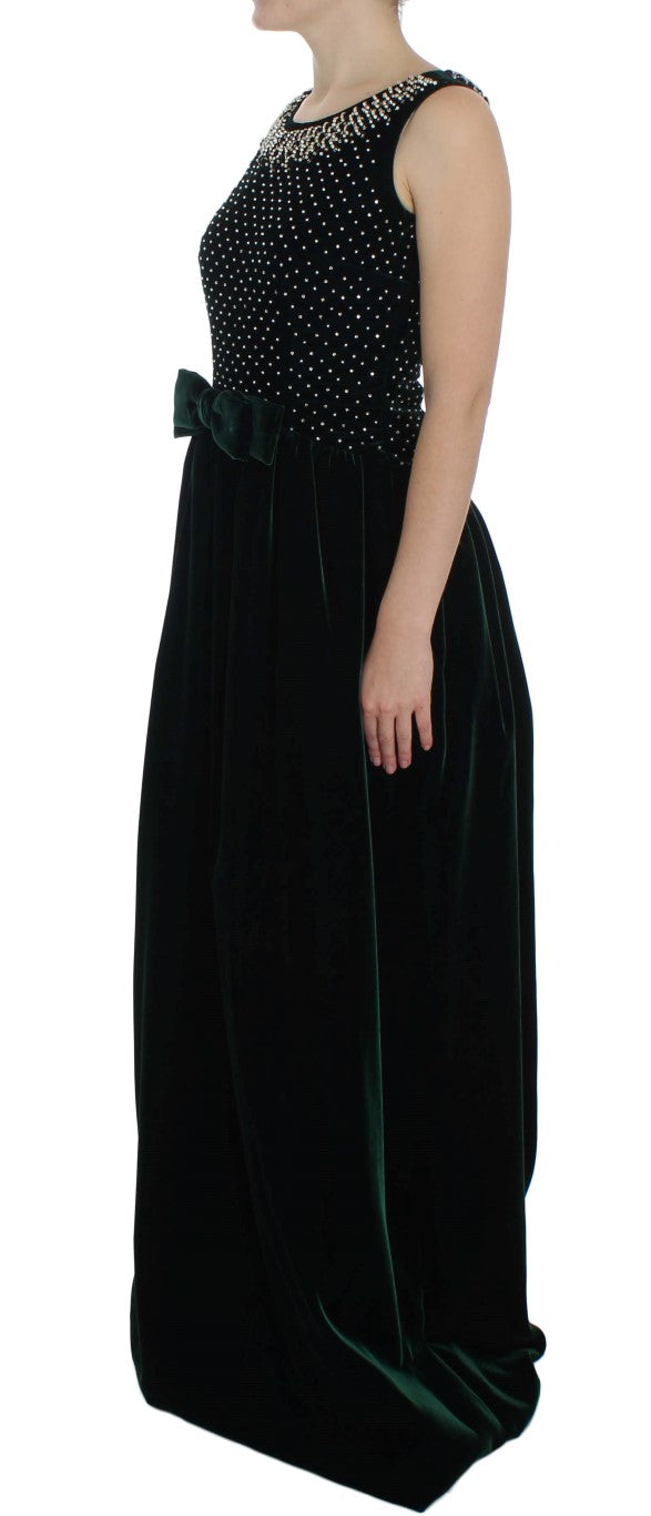 Dolce & Gabbana Langes Maxikleid aus grünem Samt und Kristall