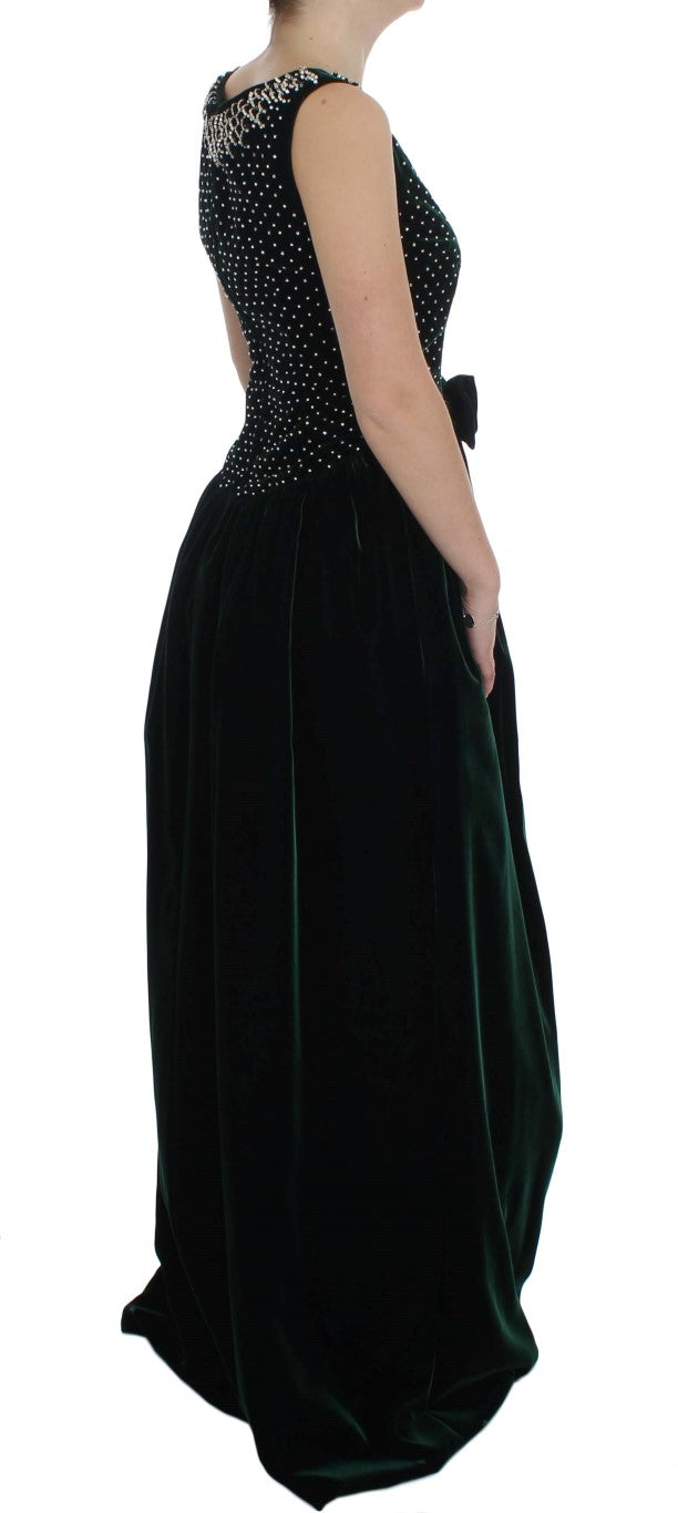 Dolce & Gabbana Langes Maxikleid aus grünem Samt und Kristall