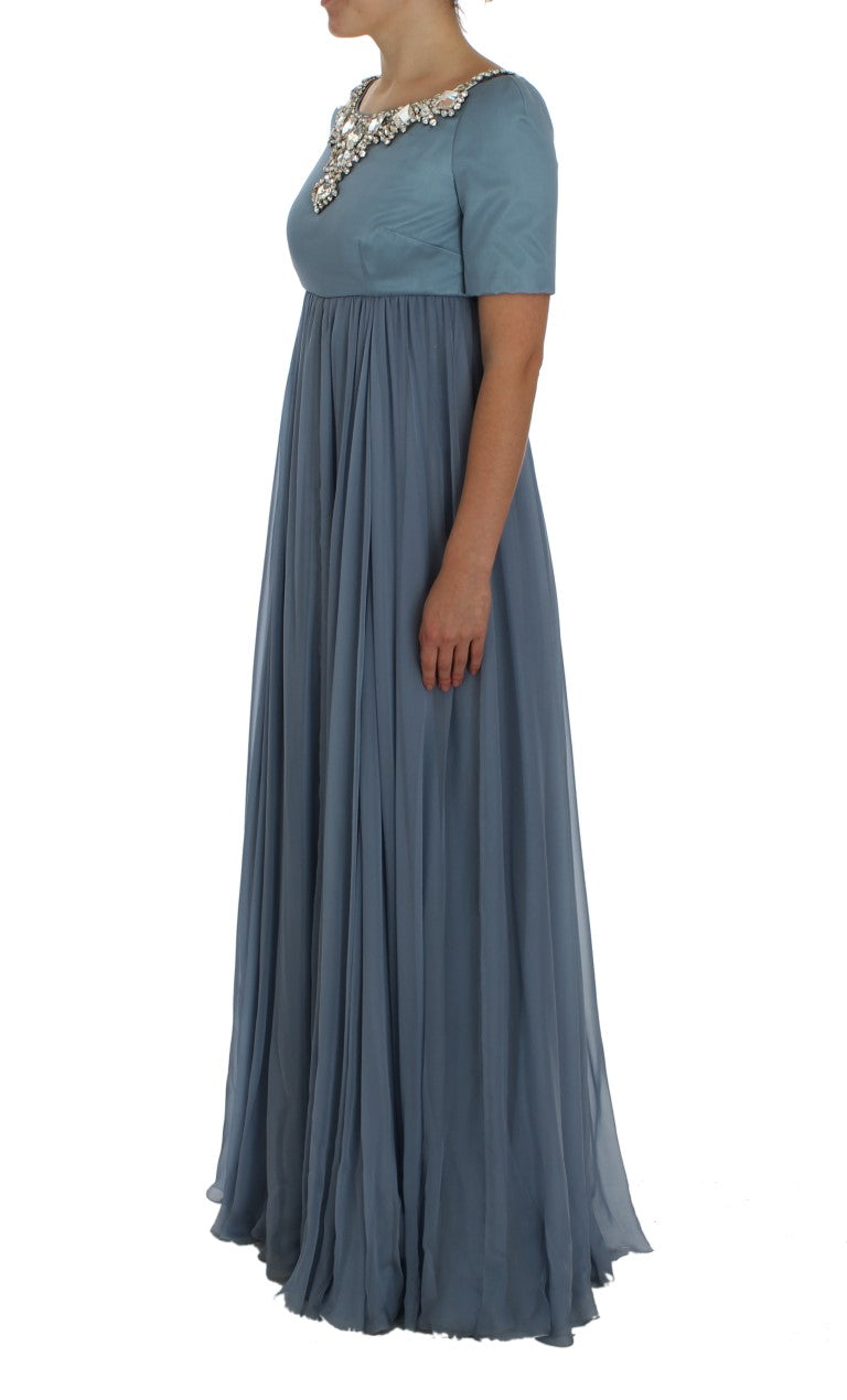 Dolce & Gabbana Blaues Seiden-Kristall-Etuikleid Ballkleid