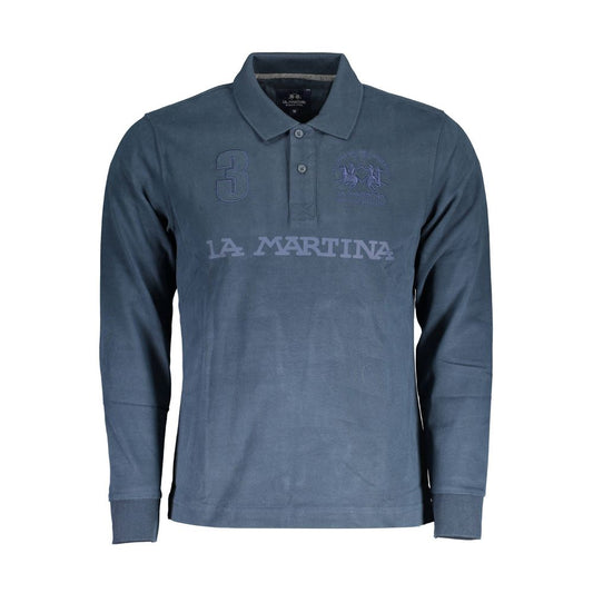 Blue Cotton Men Polo Shirt