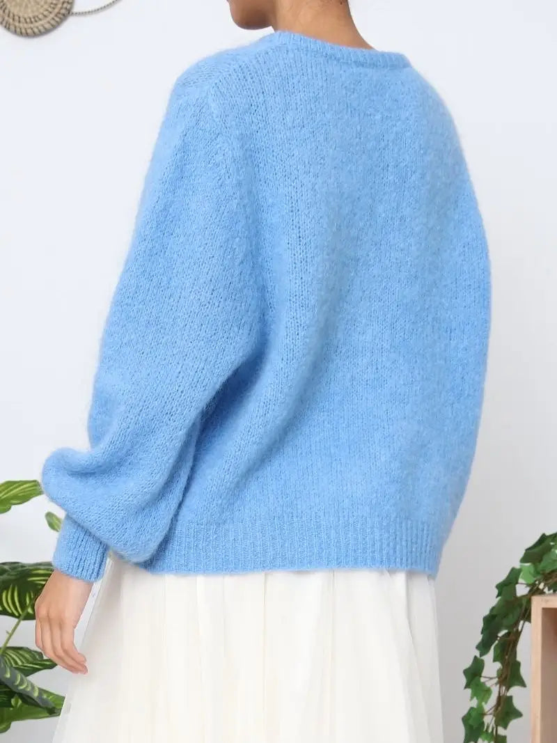 Mohair-Strickjacke mit Schleifenverschluss - Orice hellblau