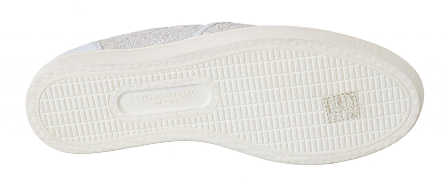 Dolce & Gabbana Weiße Leder Spitze Slip On Loafers Schuhe