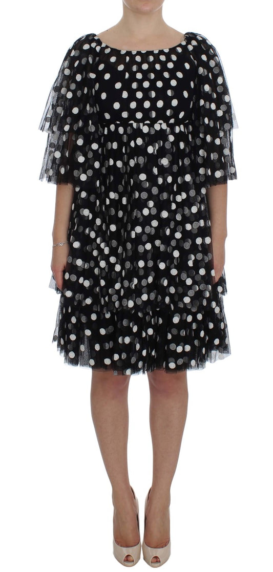 Dolce & Gabbana Schwarz-weiß gepunktetes Kleid mit Rüschen