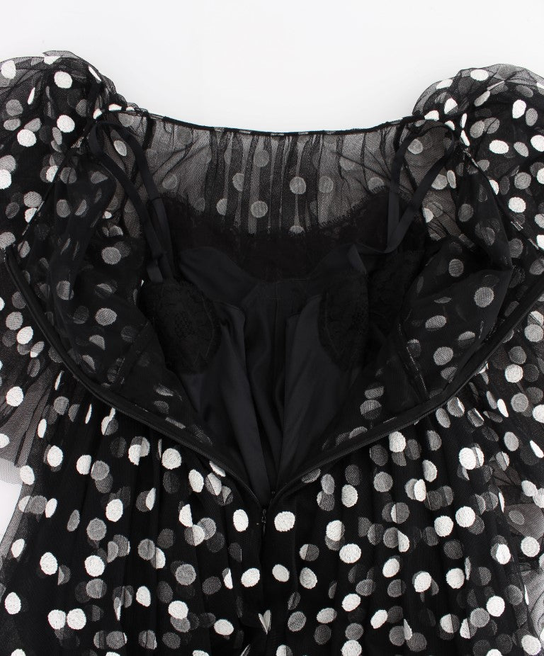 Dolce & Gabbana Schwarz-weiß gepunktetes Kleid mit Rüschen