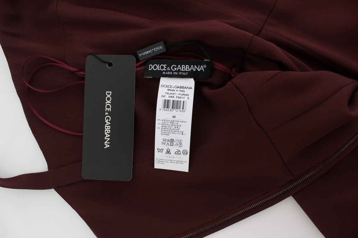 Dolce & Gabbana Bordeauxfarbenes Stretch-Etuikleid in voller Länge