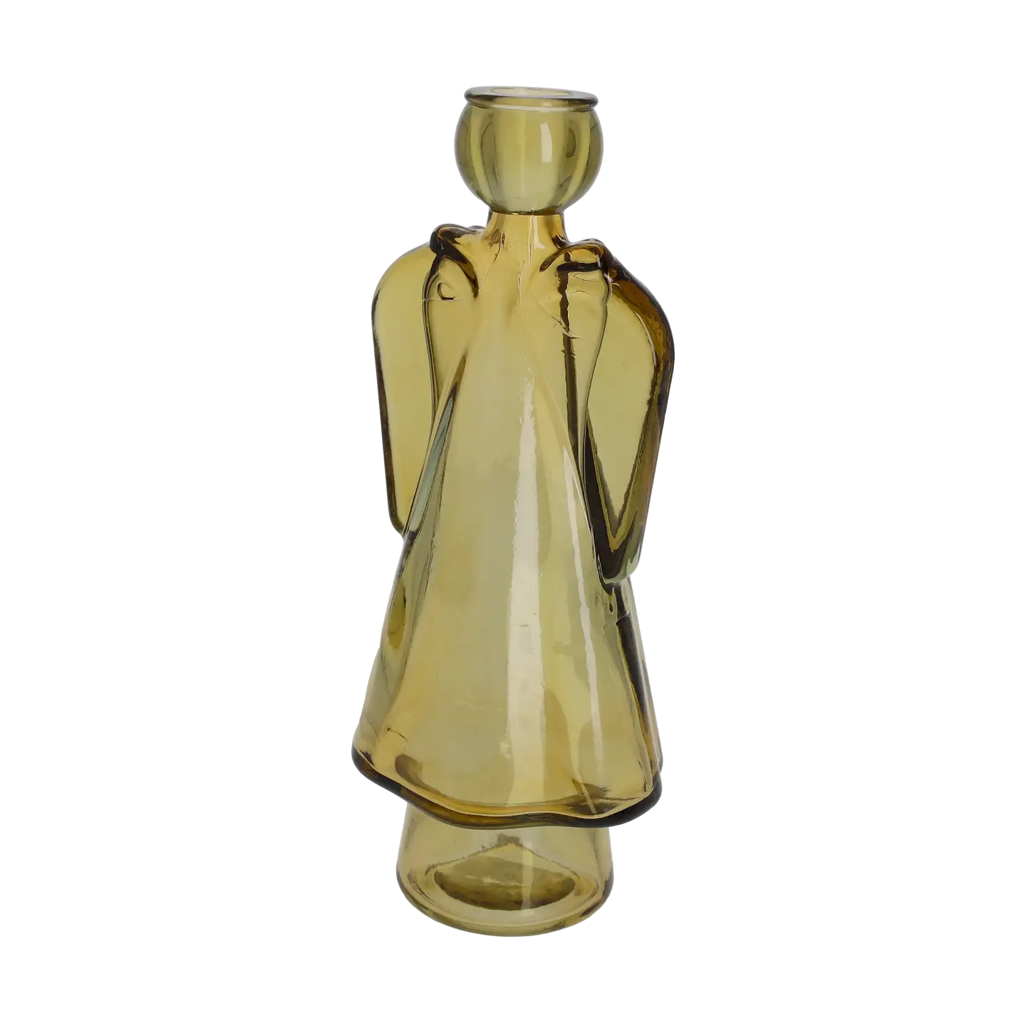 Gelber Engel-Kerzenhalter aus Glas H 24×10×8 cm
