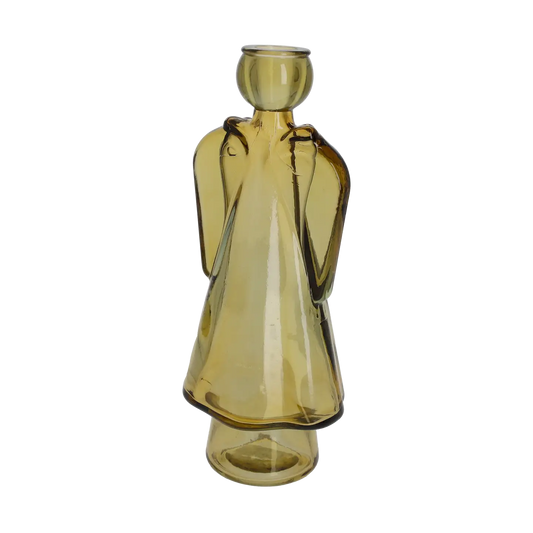 Gelber Engel-Kerzenhalter aus Glas H 24×10×8 cm