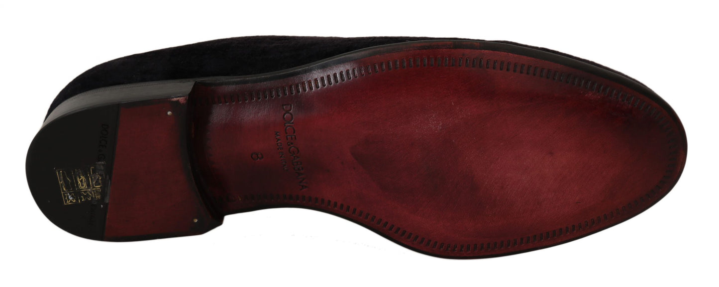 Dolce & Gabbana Loafers Schwarzer Samt Goldkrone