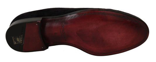 Dolce & Gabbana Loafers Schwarzer Samt Goldkrone