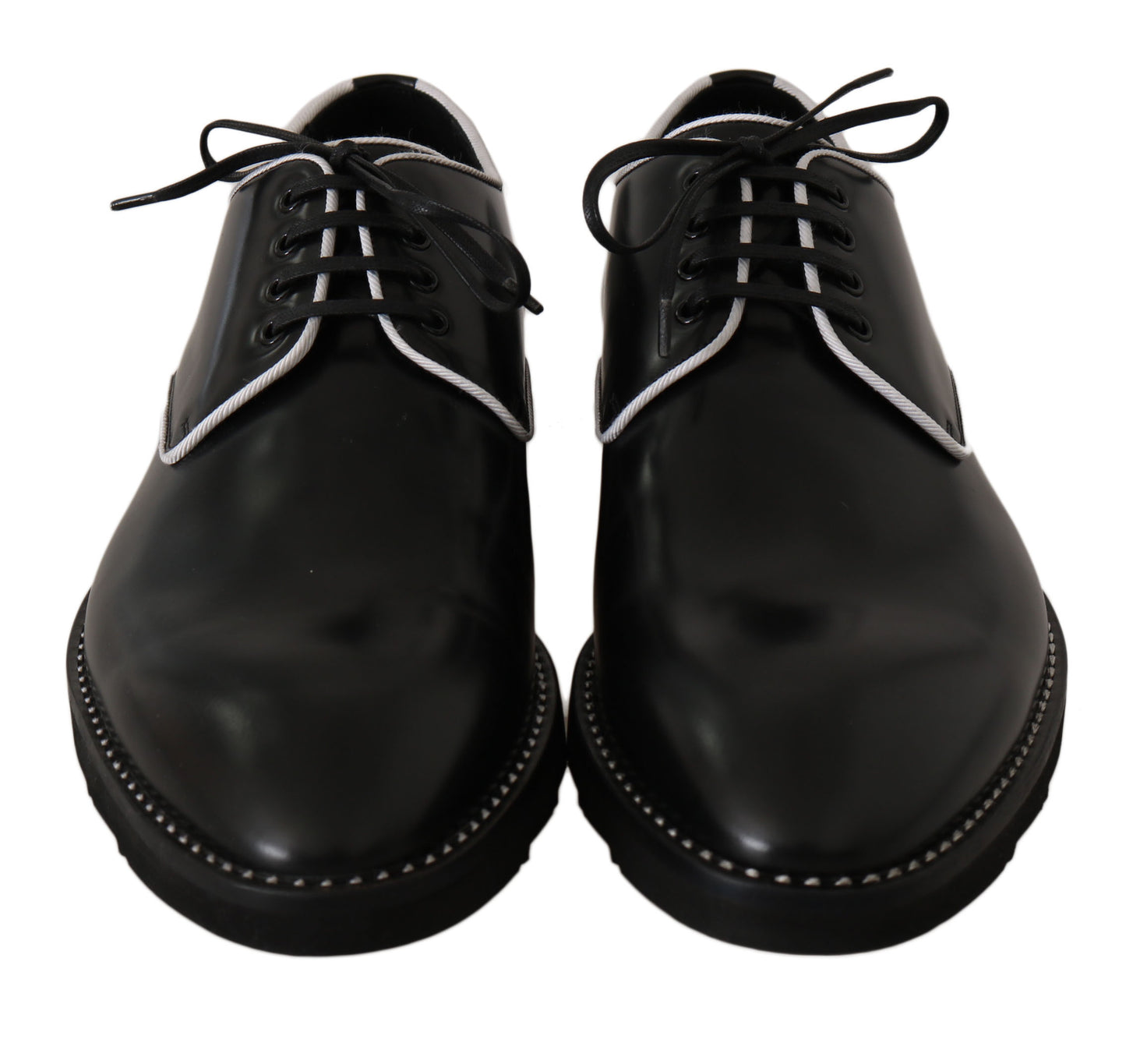 Dolce & Gabbana Schwarzes Leder Weiße Linie Kleid Derby Schuhe