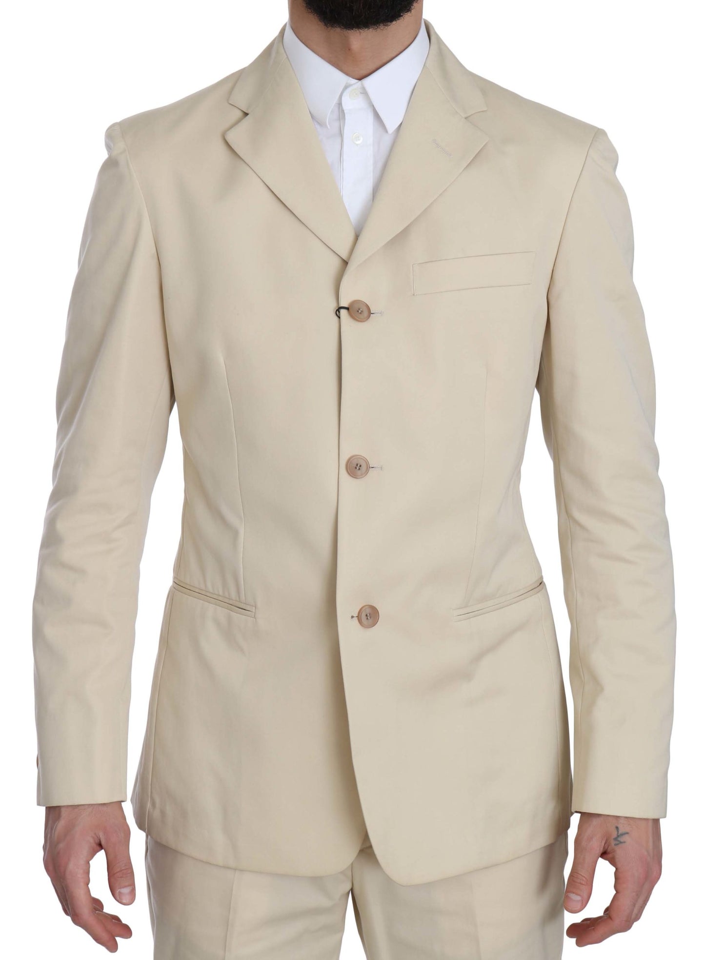 Romeo Gigli Zweiteiliger 3-Knopf-Anzug aus fester Baumwolle in Beige