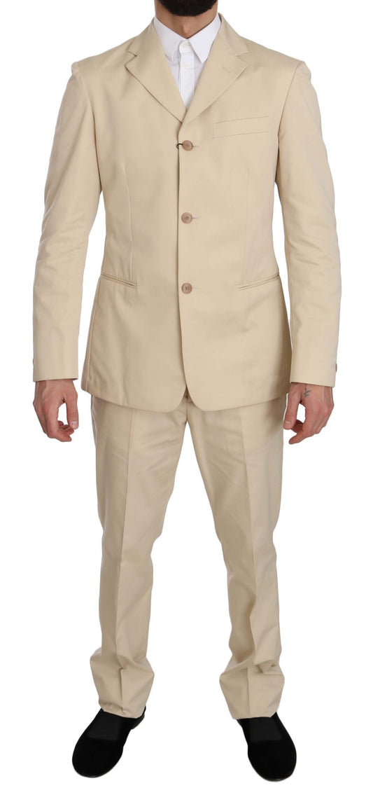 Romeo Gigli Zweiteiliger 3-Knopf-Anzug aus fester Baumwolle in Beige