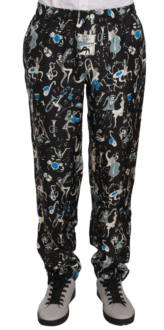 Dolce & Gabbana Schwarze Musikinstrumenten-Schlafanzugshose