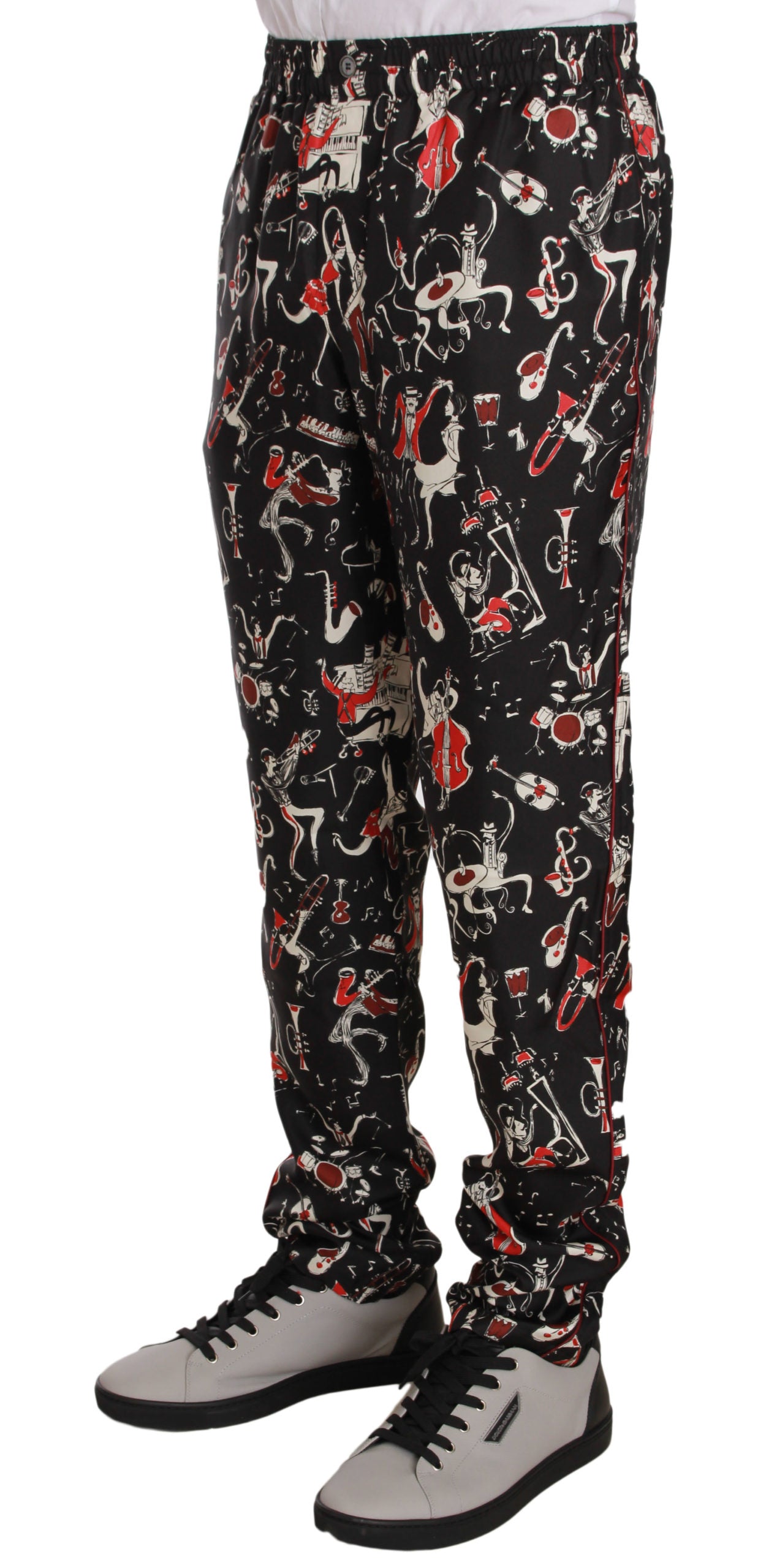 Dolce & Gabbana Rote Musikinstrumenten-Print Nachtwäsche-Hose