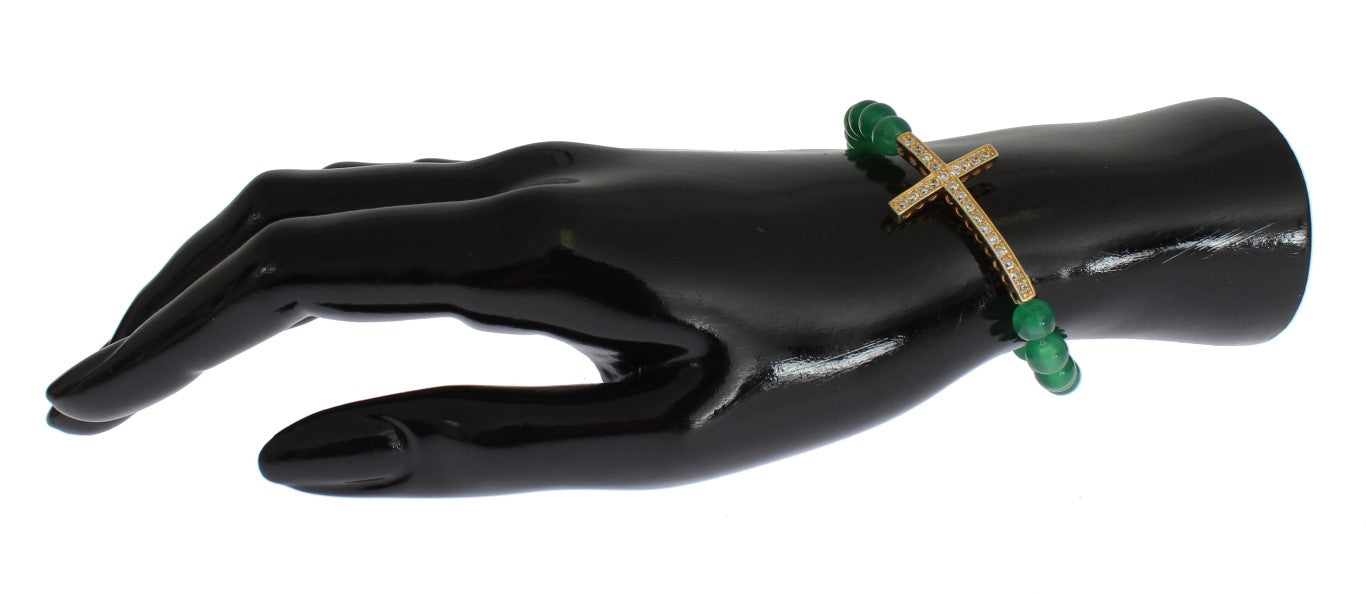 Nialaya Jade Stein Gold CZ Kreuz 925 Silber Armband