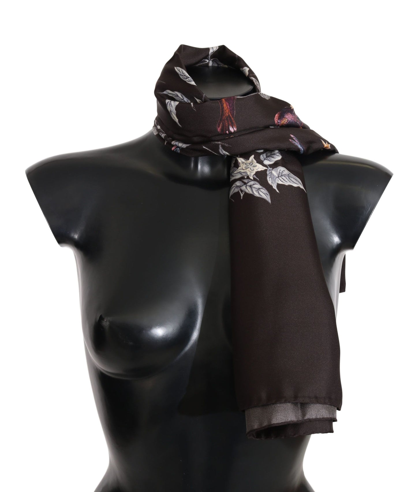 Brown 100% Silk Bird Print Wrap 80cm X 102cm RRP Scarf