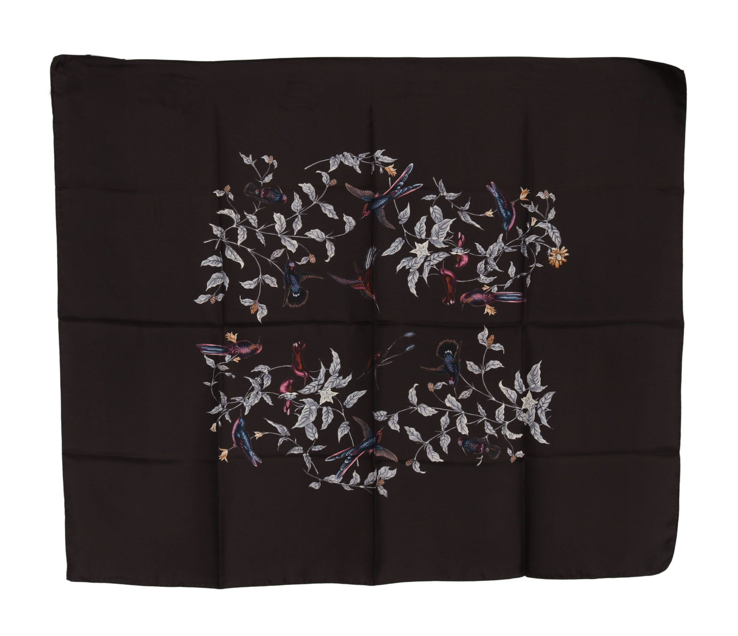 Brown 100% Silk Bird Print Wrap 80cm X 102cm RRP Scarf