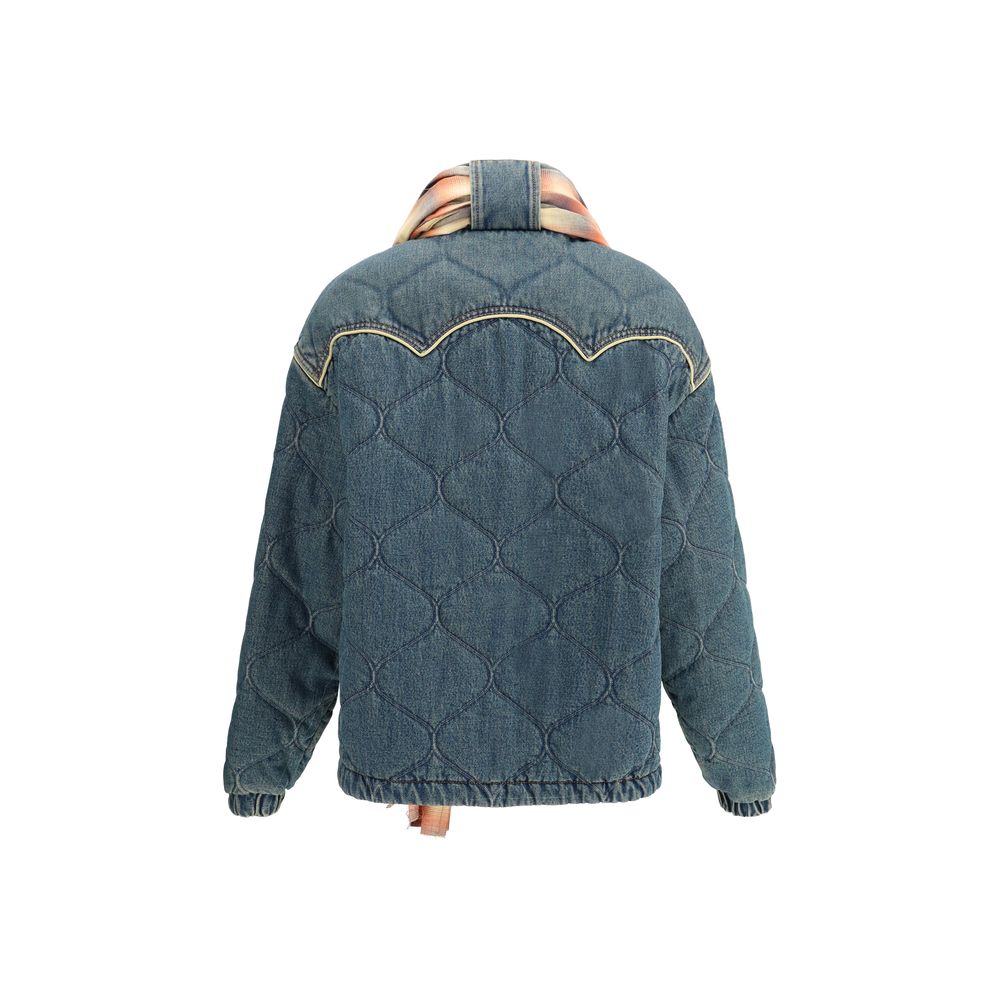 Denim Down Jacket With Scarf