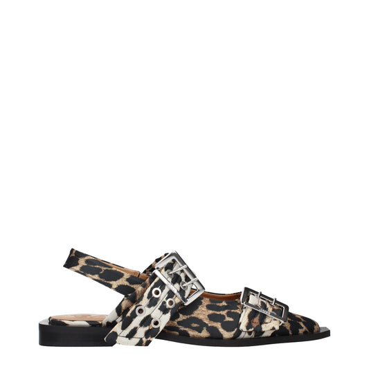 Brown Fabric Flat Sandals