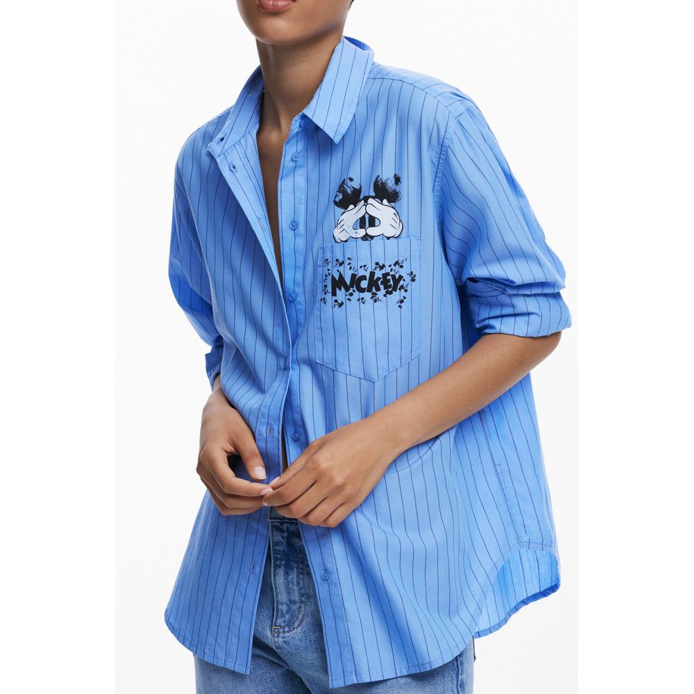 Blue Cotton Women Shirt
