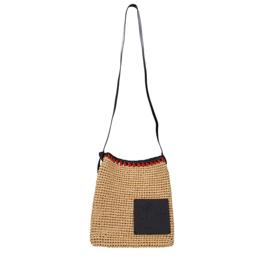Beige Raffia Crossbody Bags