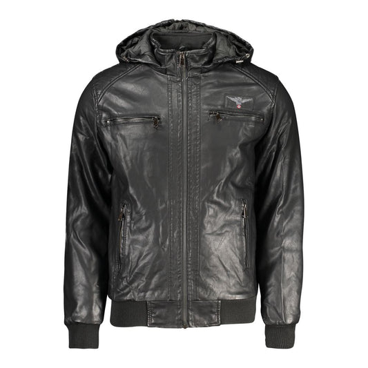 Black Polyester Men Jacket