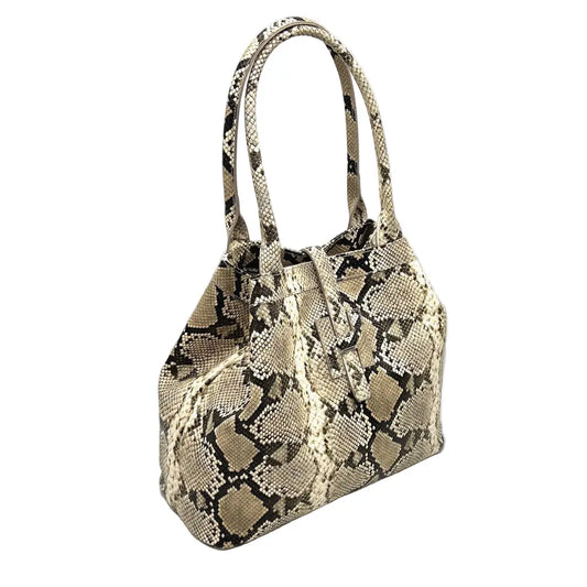 Damen-Shopper aus echtem Leder mit Schlangenprint, mittel