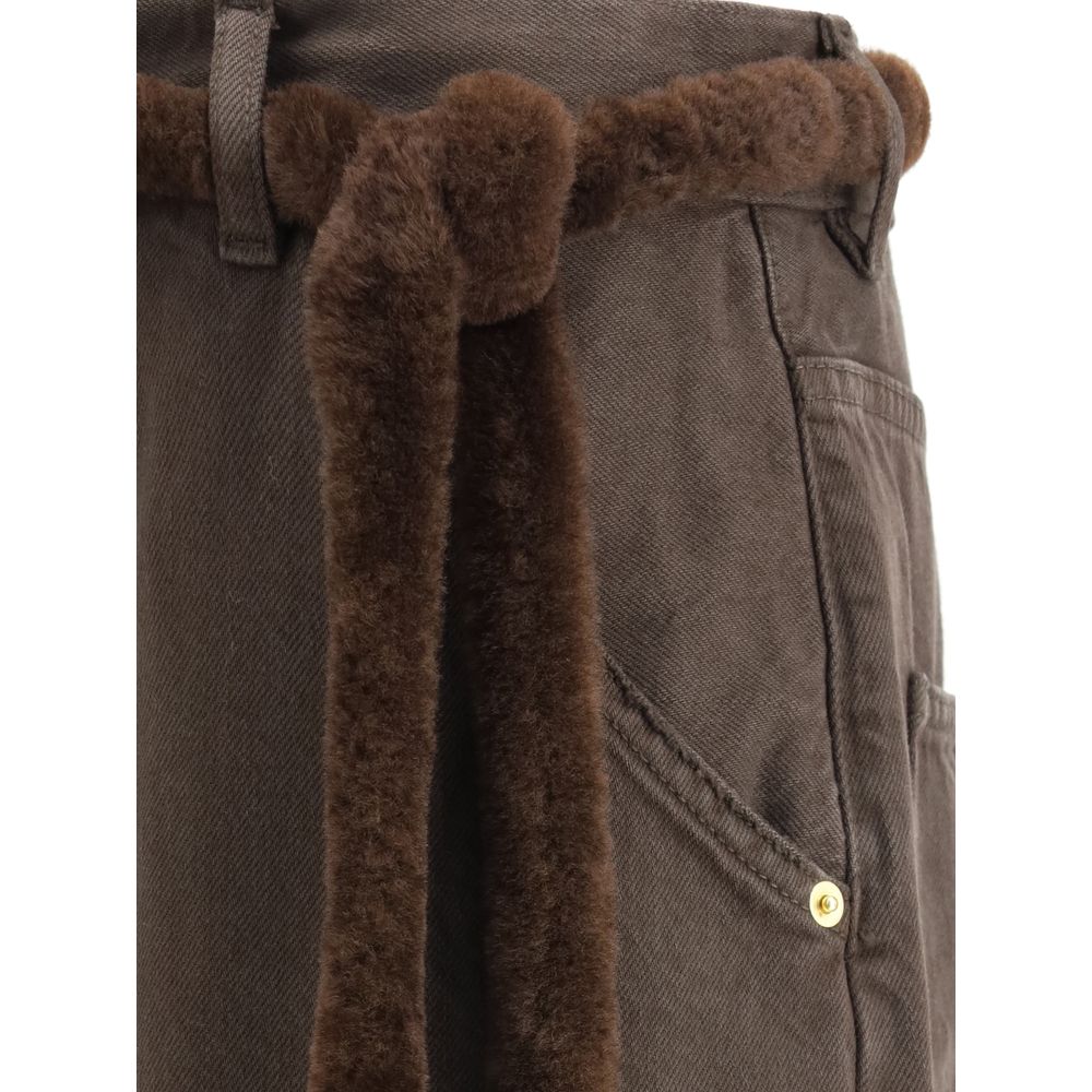 Lisa Fur Belt Adorned Loose Fit Carpenter Pants